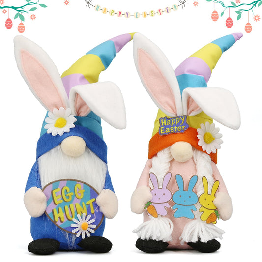 Lovinland Easter Decorations - Bunny Gnomes Decor for Home, Indoor, Tiered Tray, Office, Desk - Spring Rabbit Stuffed Centerpiece Table - Easter Basket Stuffers Essentials for Women - Gnome Gifts