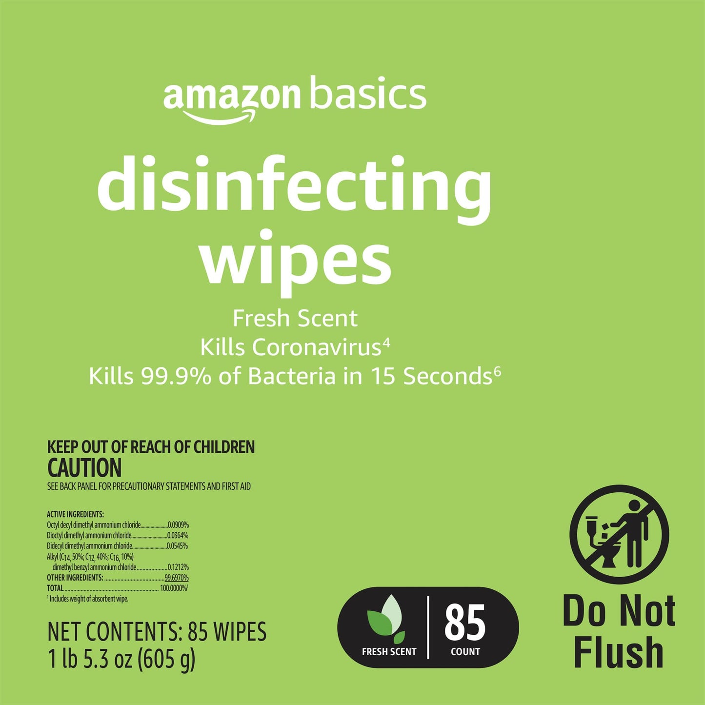 Amazon Basics Disinfecting Wipes, Lemon & Fresh Scent, Sanitizes/Cleans/Disinfects/Deodorizes, 340 Count (4 Packs of 85)