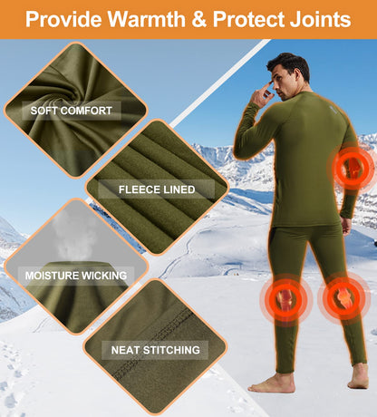 romision Thermal Underwear for Men, Fleece Lined Long Johns Hunting Gear for Men Base Layer Set Cold Weather Clothes