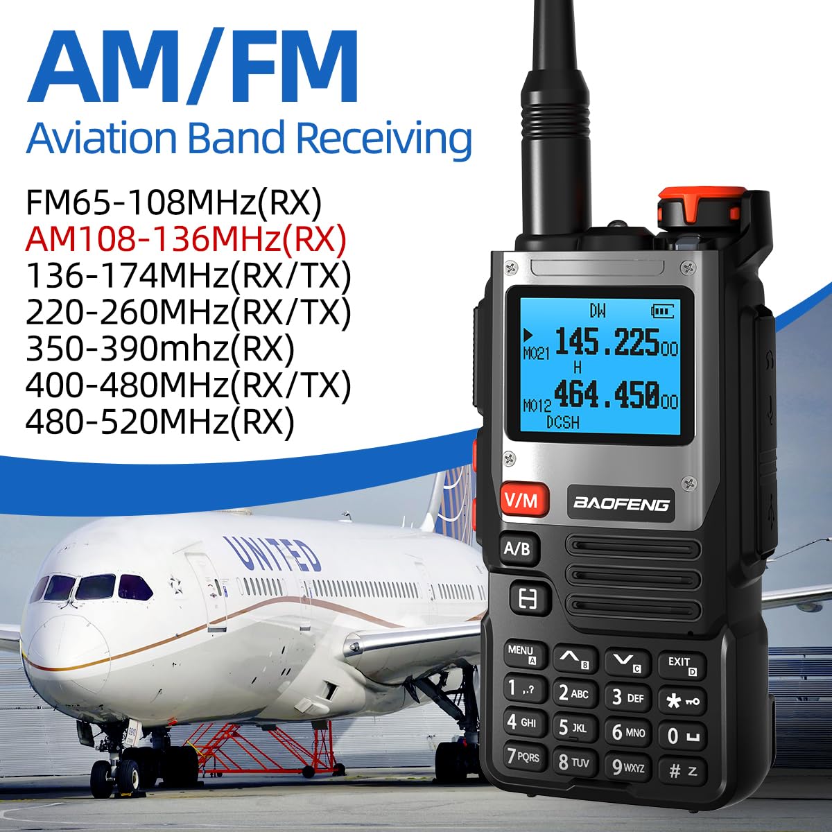 BaoFeng Ham Radio NA-K61 Handheld Long Range Rechargeable Type-C 2600mAh Walkie Talkies for Adults 5RM K5 Two Way Radio with Earpiece,NOAA Weather Receiver,Copy Frequency for Hunting Survival Gear