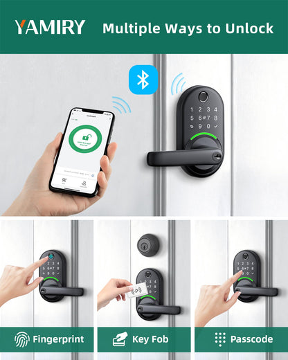 Smart Door Handle Lock with Keypad：Yamiry Fingerprint Lock - Keyless Entry Door Lock for Front Door - Digital Door Lock - WiFi Door Lock with APP - Genarate Passcode Remotely - DIY Installation