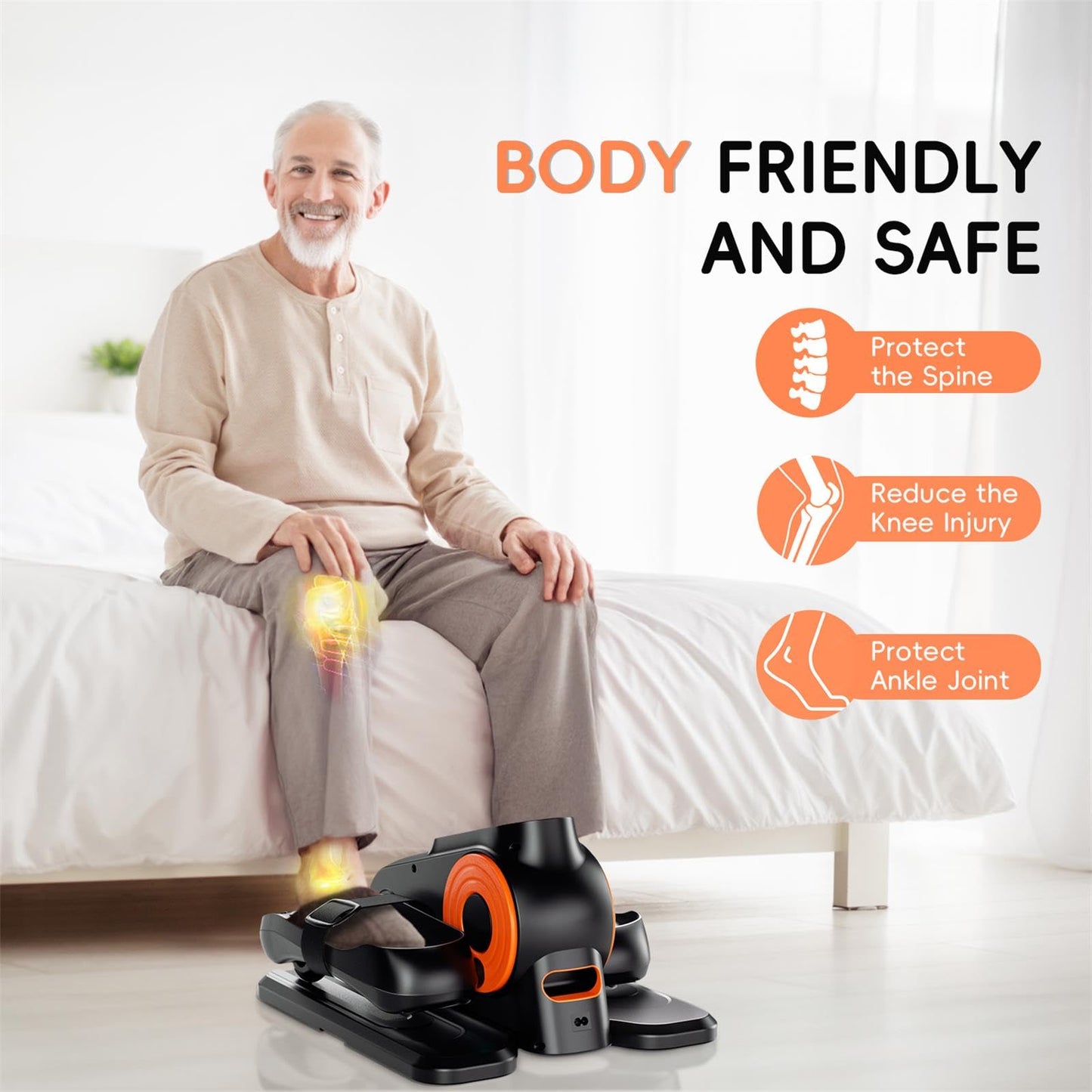 Under Desk Elliptical Machine, Morelax Ellipse Leg Exerciser for Seniors Fully Assembled, Quiet & Portable Electric Seated Pedal Exerciser with Remote Control & 12 Adjustable Speeds (Orange)