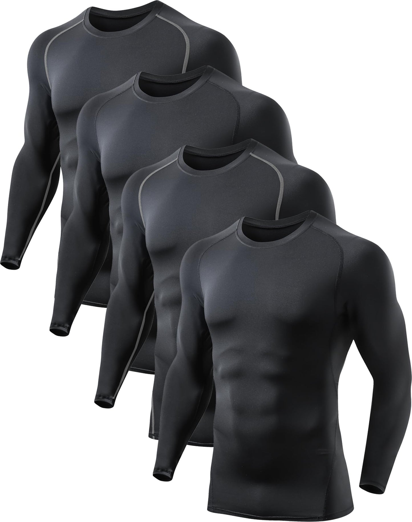 4 Pack Compression Shirts for Men Long Sleeve Athletic Cold Weather Base Layer Undershirt Gear T Shirt for Workout XL
