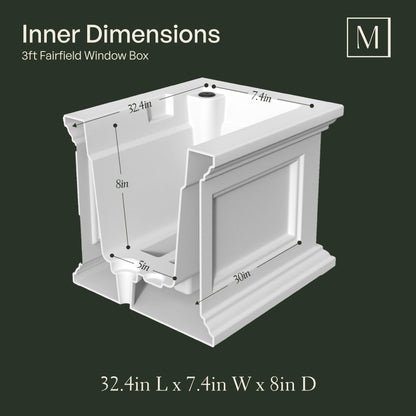 Mayne Fairfield 3-Foot Window Box – Self-Watering, Weather-Resistant Planter for Flowers – Durable Design for Outdoor Use, Perfect for Windows