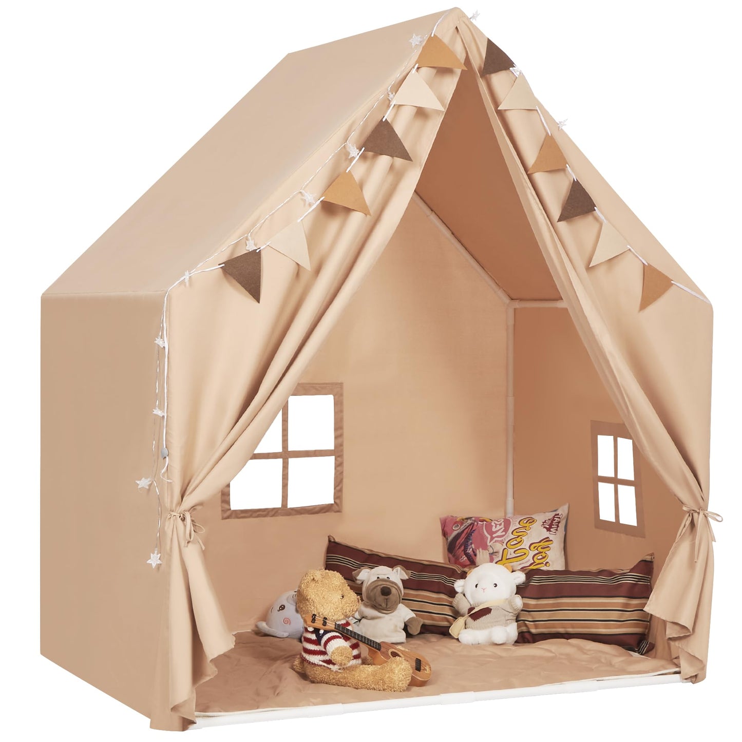 MORITECK Kids Play Tent with Padded Mat & Star LED Lights for Ages 4-8-10 Year Old Girls Boys, Large Cute Indoor Play Room House Tent for Toddler Children