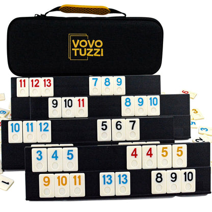 Rummy Cube Game Original, 106 Rummy Tiles Game Set, with 4 Racks/Trays& 160 Rummy Tiles,with One Zipper Box, Travel & Family Board Game for Adults and Kids