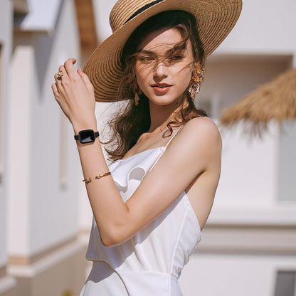 STIROLL Slim Leather Bands Compatible with Apple Watch Band 38mm 40mm 41mm 42mm(Series 11 10), Top Grain Leather Watch Thin Wristband for iWatch SE 9 8 7 6 5 4 3 2 1 (Black Rose Gold)