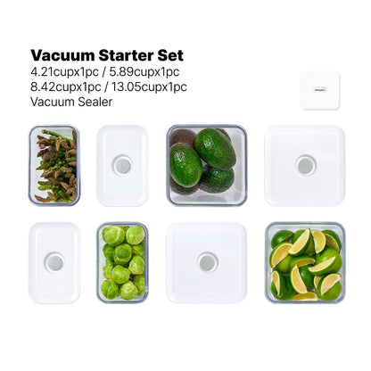 VAKUEN Premium Airtight Food Storage Containers & Vacuum Sealer Machine Starter Set, 4-piece Container with Sealer, 100% Leak Proof,Keep food fresh up to 5 times longer than non-vacuum strorage.