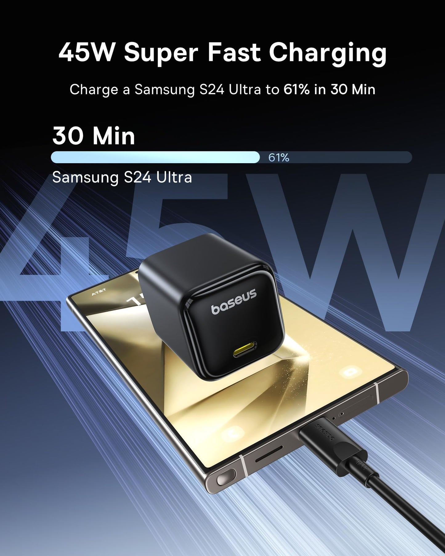 Baseus 45W USB C Charger Block, 2 Pack PPS Fast Charger Type C with USB-C Cable for iPhone 16/15 Series, iPad, Galaxy S24 Ultra and More Series