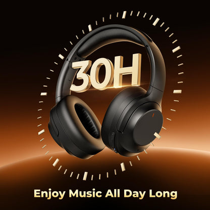 Active Noise Cancelling Headphones, Upgraded Wireless Bluetooth Headphones Over Ear with ENC Mic, HiFi Stereo Deep Bass, Noise Canceling Headphones Lightweight, BT 5.4, for Travel/Office/Home, Black