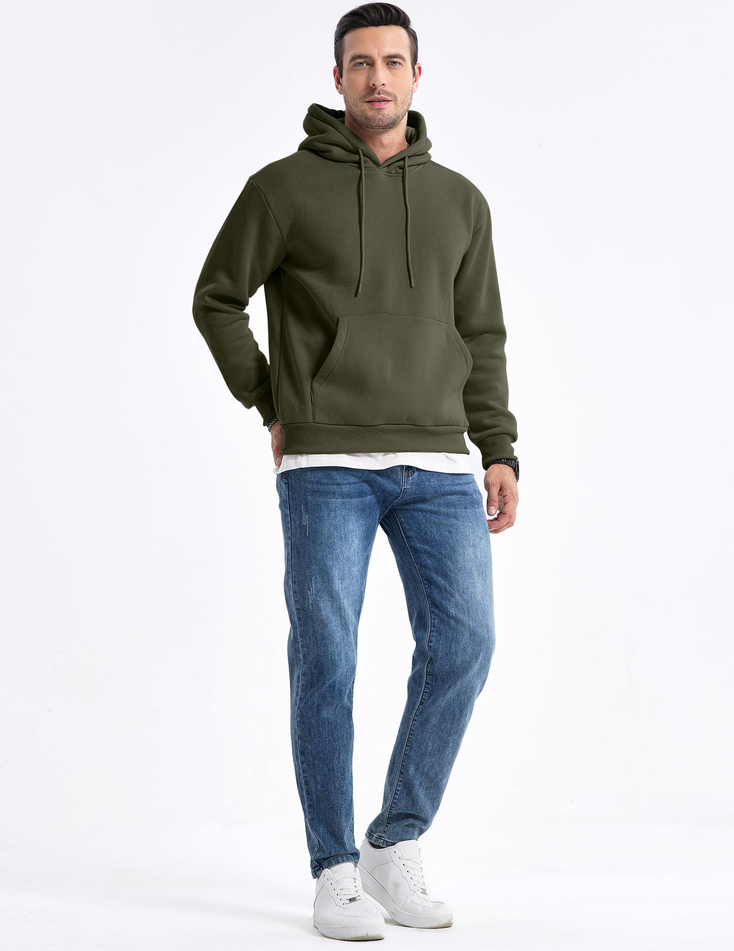 JMIERR Fall Sweatshirts for Mens Comfy Simple Plain Drawstring Hoodies Collar Fleece Long Sleeve with Pockets Hooded Pullovers Casual Loose Fit Shirts Cotton Sweater, US43(L), Green
