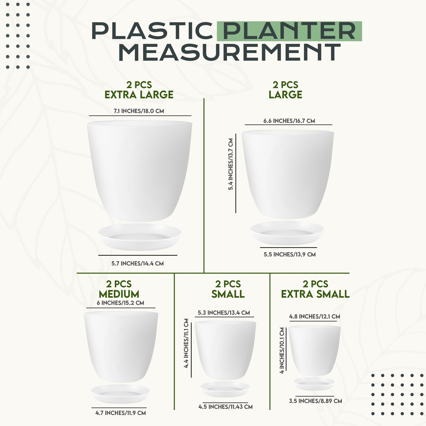 Utopia Home - Plant Pots Indoor with Drainage - 7/6.6/6/5.3/4.8 Inches Flower Pots for Indoor Planter - 10 Pack Plastic Planters - Ideal for Stocking Stuffers or Home Christmas Decorations - White