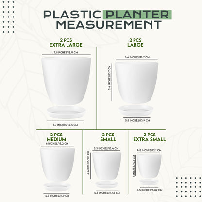 Utopia Home - Plant Pots Indoor with Drainage - 7/6.6/6/5.3/4.8 Inches Flower Pots for Indoor Planter - 10 Pack Plastic Planters - Ideal for Stocking Stuffers or Home Christmas Decorations - White