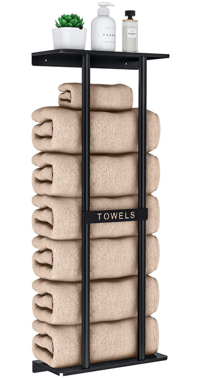 STWWO Towel Racks for Bathroom, Bathroom Towel Storage Wall Mounted 30 inch with Shelf Can Holds 6 Large Towels, Wall Towel Rack for Rolled Towels, Black