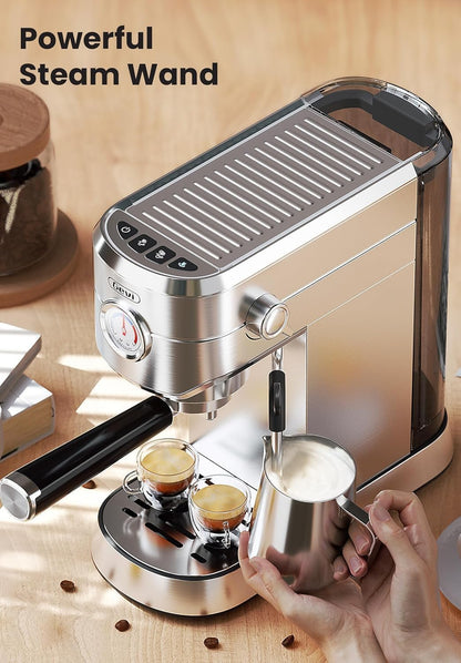 Gevi Commercial Espresso and Coffee Makers, Professional 20 Bar Espresso Maker with Milk Frother, Stainless Steel Expresso Coffee Machines for Home, Compact Cappuccino Machine, Great Gift