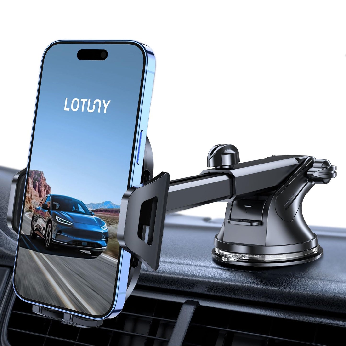 LOTUNY Phone Holders for Your Car Upgraded Car Phone Holder Mount Hands Free Universal Automobile Cradle for Dashboard Windshield, Compatible with iPhone Samsung Google and All Phones