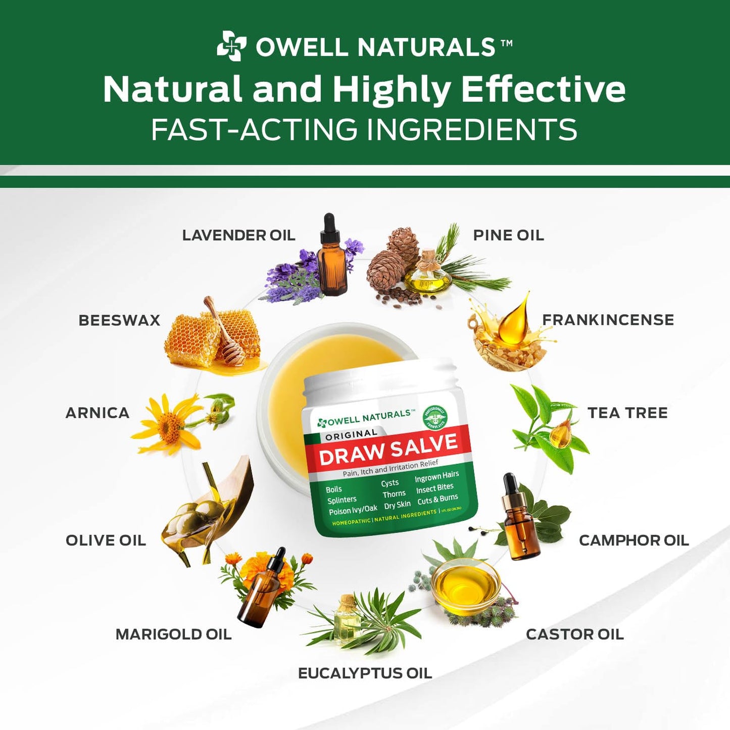 OWELL NATURALS Drawing Salve Ointment Fast Acting Formula for Skin, Splinters, Ingrown Hairs, Boils & Cyst, Bug Bites, bee Sting, Mosquito bite Itch, Poison Ivy (2 Pack)