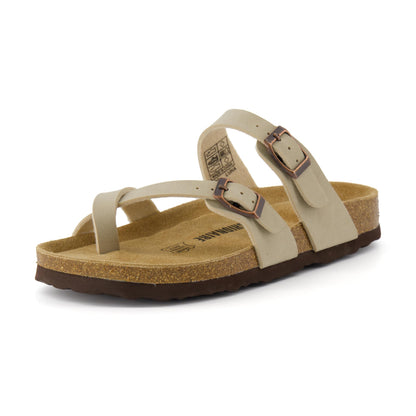 CUSHIONAIRE Luna Sandals for Women, Cork Footbed Womens Sandals for Summer Comfort with Adjustable Straps, Wide Width Available, STONE 8