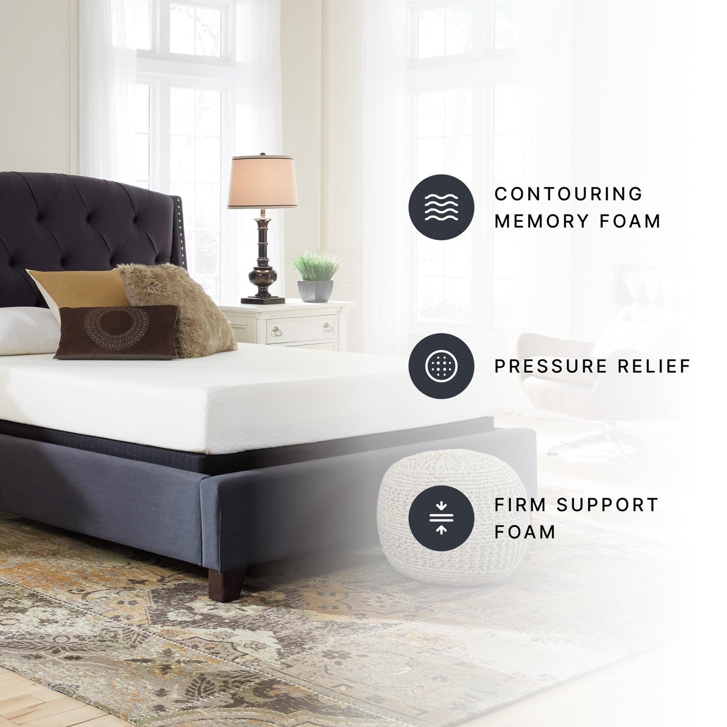 Signature Design by Ashley Twin Size Chime 8 Inch Medium Firm Gel Memory Foam Mattress with Green Tea & Charcoal Extract, Fiberglass Free, Mattress In A Box