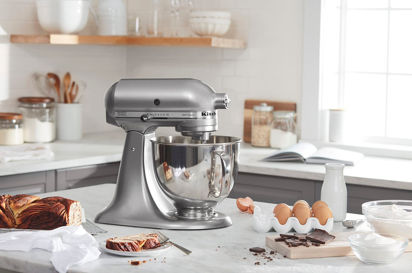 KitchenAid Artisan Series 5 Quart Tilt Head Stand Mixer with Pouring Shield KSM150PS, Contour Silver