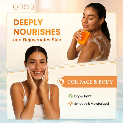 QOOQ Turmeric Kojic Acid Soap Dark Spot Remover for face and body with Vitamin C, Retinol, Collagen, Original Japanese Complex - Vitamin E, Shea Butter, Castile Olive Oil (120g x 2Bars)