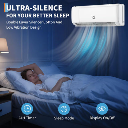 9000 BTU Mini Split AC w/Remote Control19 SEER2 Cools Up to 450 Sq. Ft,Ductless Inverter Mini Split System w/0.75 Ton Heat Pump Pre-Charged & Installation Kit, Ultra-Quiet
