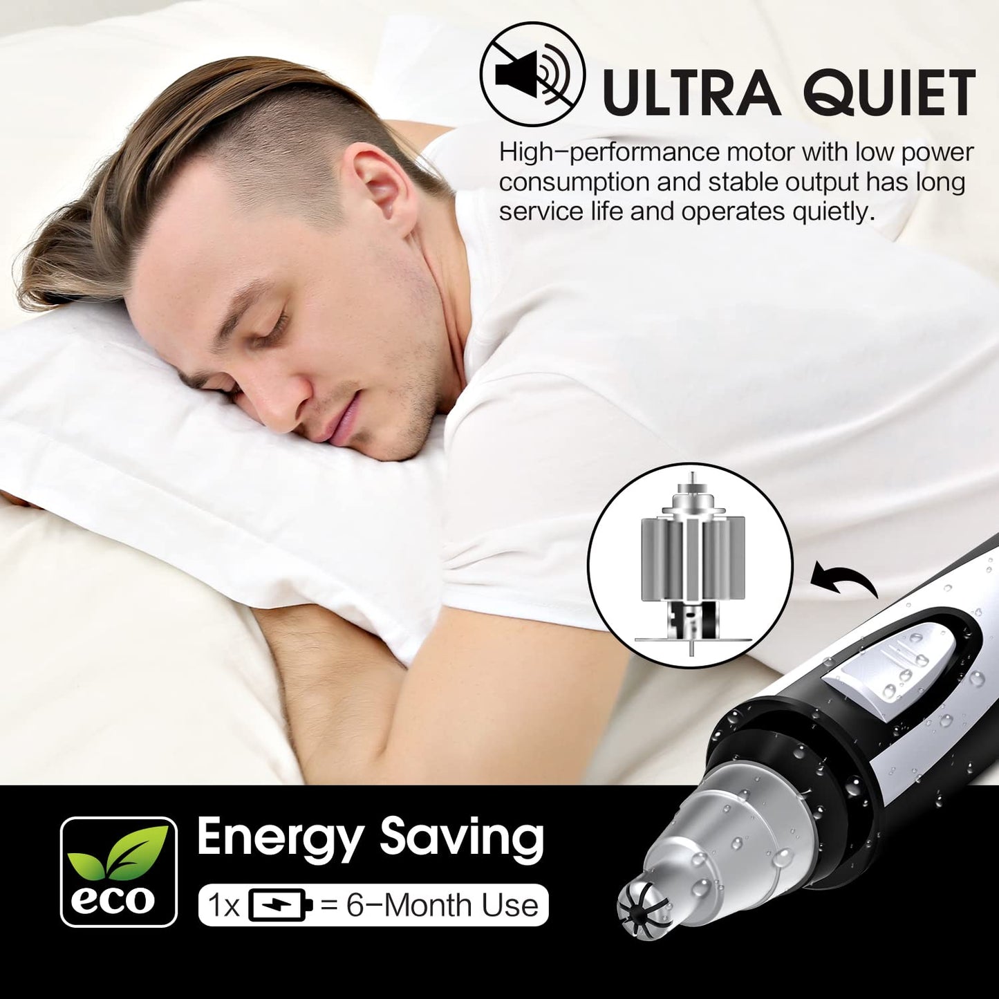 Ear and Nose Hair Trimmer Clipper - 2024 Professional Painless Eyebrow & Facial Hair Trimmer for Men Women, Battery-Operated Trimmer with IPX7 Waterproof, Dual Edge Blades for Easy Cleansing Black