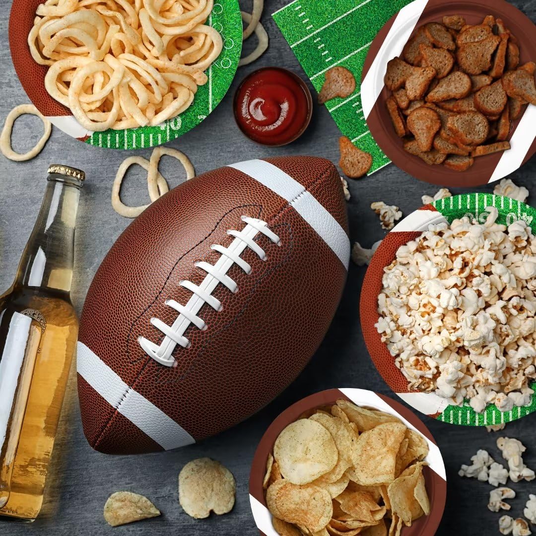 Gatherfun Football Party Supplies Kit Serve 24,Includes Dinner Plates, Dessert Napkins, Cups,Banner and Touchdown Tablecloth for Birthday Gameday Tailgate Decorations, Green (2023053002)