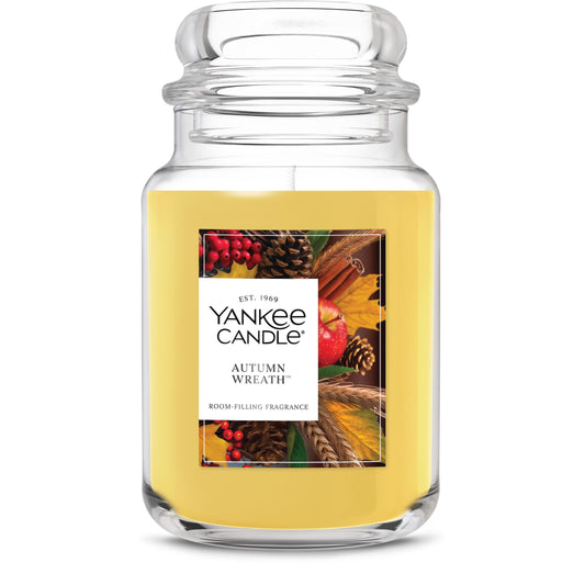 Yankee Candle Autumn Wreath, Fall Scented Candle, 22oz Large Jar with up to 150 Hour Burn Time