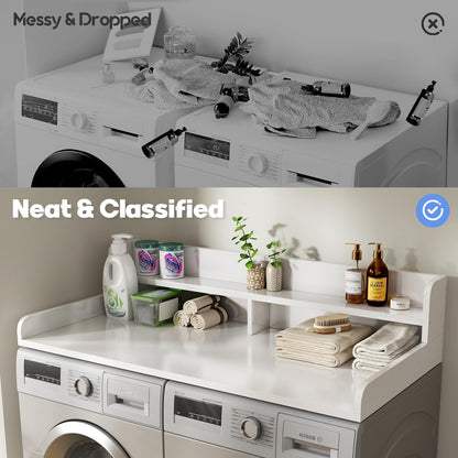 BigPonPon 2-Tier Washer and Dryer Countertop with 2.75" H Guard,54" W x 27.5" D Laundry Countertop Cover with Non-Slip Pad,Large Space Laundry Topper for Folding Clothes Over Washer and Dryer-White