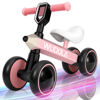 Wudola Baby Balance Bike for 1 Year Old, Birthday Gifts for Boys and Girls - No Pedal 4 Silence Wheels & Soft Seat Toddler Bike for 10-36 Months, Pink