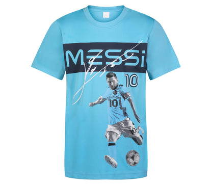 Messi Boys' Lifestyle Short Sleeve Top, Standard Shirt with Logo, Comfortable Fit, AIR Blue, 6