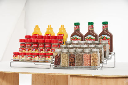 GONGSHI Spice Rack Organizer for Cabinet, 4 Tier Seasoning Organizer, Expandable Shelf,Step Storage Holder, Kitchen Cabinet Countertop,with Protection Railing, Metal (Chrome2 PC)