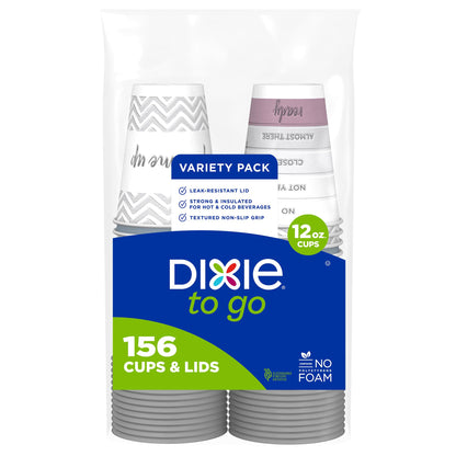 Dixie To Go Medium Paper Coffee Cups With Lids, 12 Oz, 156 Count, Disposable Cups For On-The-Go Hot Beverages