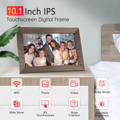 Canupdog 10.1 WiFi Digital Picture Frame, IPS Touch Screen Smart Cloud Digital Photo Frame with 16GB Storage, Wall Mountable, Auto-Rotate, Share Photos from Anywhere Via App