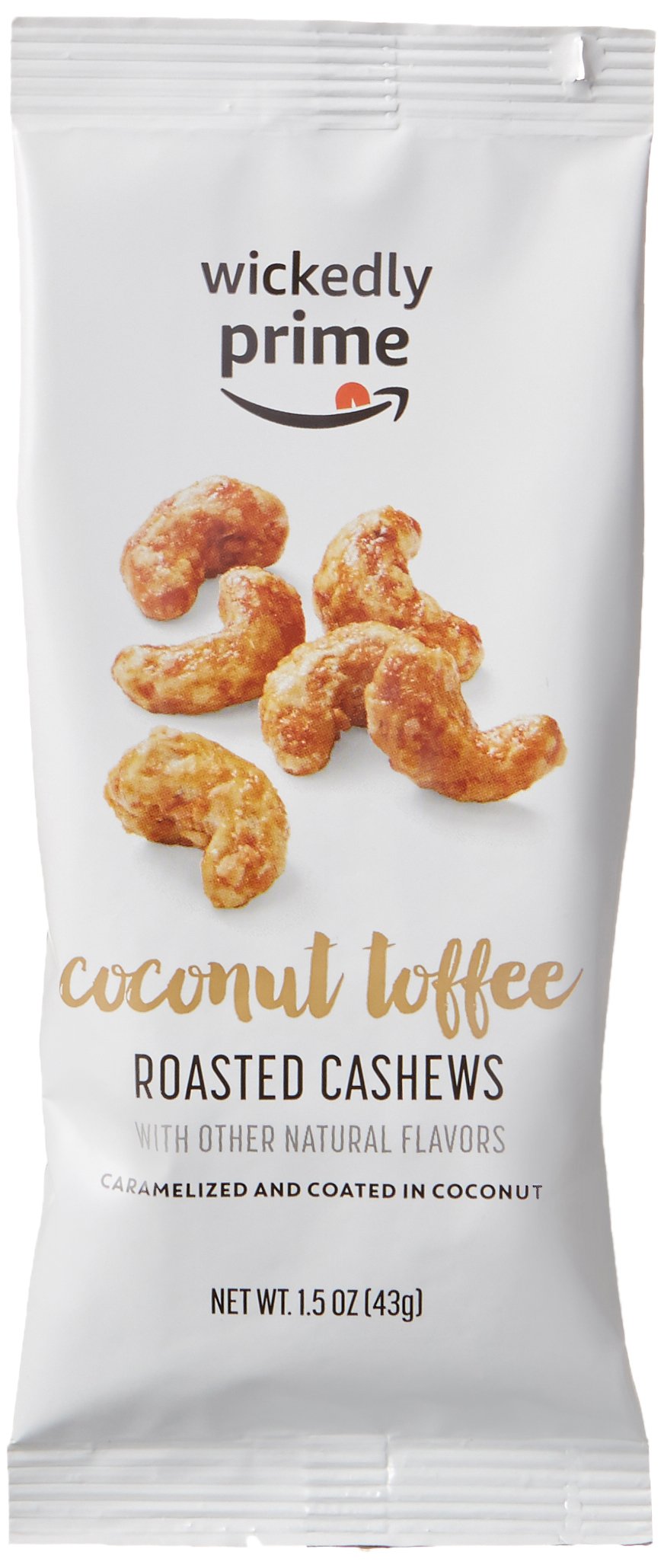 Amazon Brand - Wickedly Prime Roasted Cashews, Coconut Toffee, Snack Pack, 1.5 Ounce (Pack of 15) Package May Vary