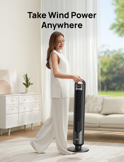 DREO Tower Fan for Bedroom, 90° Oscillating Standing Fans for Room with 4 Speeds, 3 Modes, 28dB Quiet for Sleep, 26ft/s Velocity, 8H Timer, Remote, Living Room, Office, Home, Black
