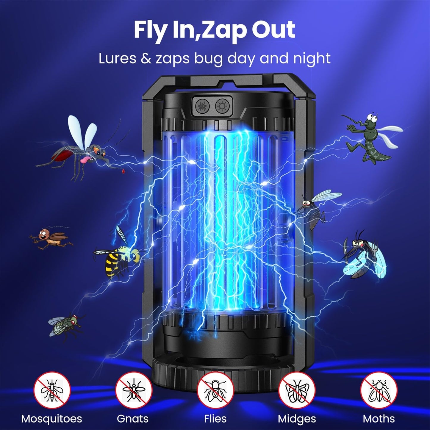 Evolpol Bug Zapper Outdoor & Indoor, 5000mAh Rechargeable 4 in 1 Electric Mosquito Zapper, 4200V with LED Light Hanging Portable Mosquito Killer，Fly Trap for Outdoor Patio, Camping, Backyard, Fishing