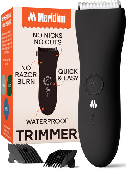 MERIDIAN Body Hair Trimmer for Men Manscape, Ball Trimmer Men, No Nick, No Cut, No Razor Burn Pubic, Groin and Body Shaver - Waterproof & Rechargeable Electric Full Body Groomer - Onyx