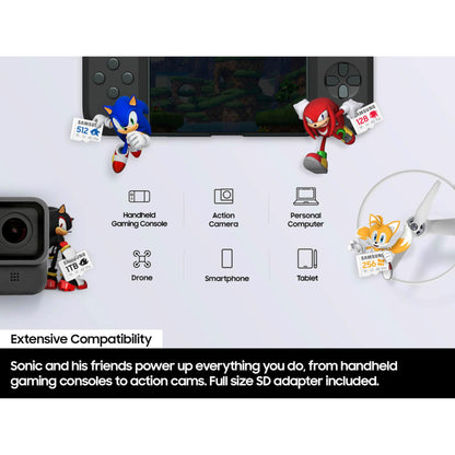 Samsung PRO Plus Sonic The Hedgehog + Adapter, 1TB microSDXC, Up-to 180MB/s, Full HD & 4K UHD, UHS-I, C10, U3, V30, A2, for Nintendo-Switch, Steam Deck, GoPRO, DJI Drone, Tablets (MB-MD1T0SA/LC1)