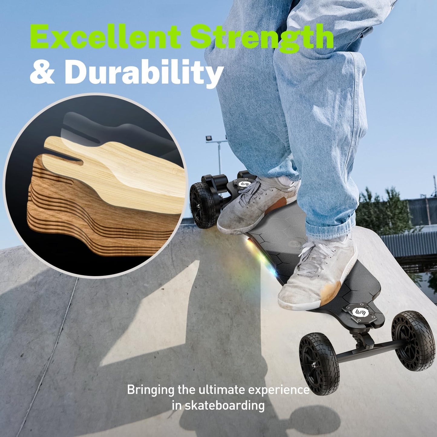 isinwheel V10 Electric Skateboard with Remote, 3000W Brushless Motor, 32 Mph Top Speed & 28 Miles Range, IP54 Waterproof, Electric Longboard Offroad for Adults ＆Teens with Ambient Light