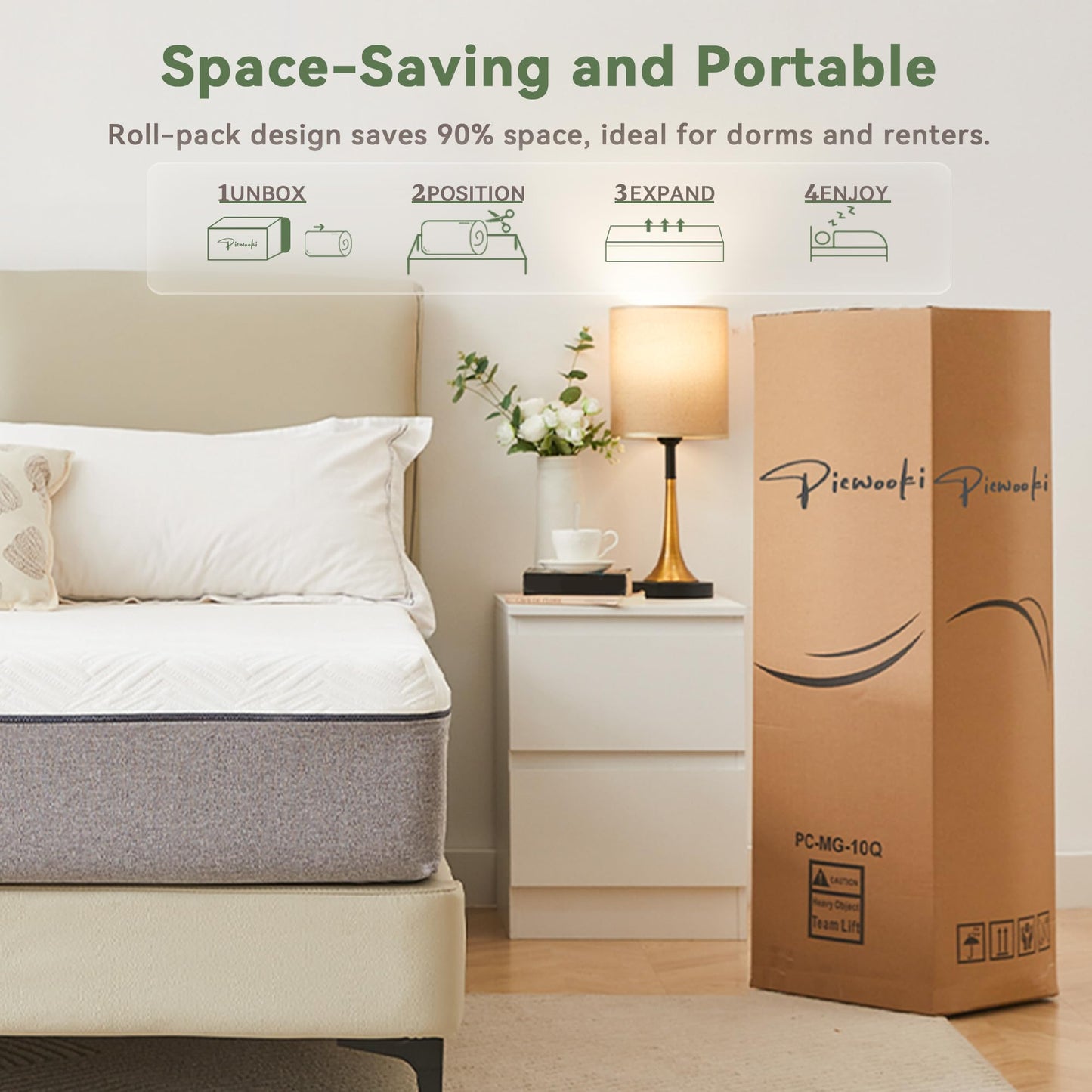 PicWooki Twin Mattress, 6 Inch Memory Foam Twin Size Mattress in a Box with Washable Removable Cover, Soft and Comfortable, Pressure Relief, Medium Firmness