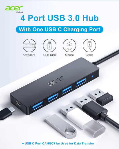 Acer USB Hub 4 Ports, Multiple USB 3.0 Hub, USB A Splitter for Laptop with USB C Power Port, USB Extender for A Port Laptop, Windows, Linux, Acer PC and More (2ft)