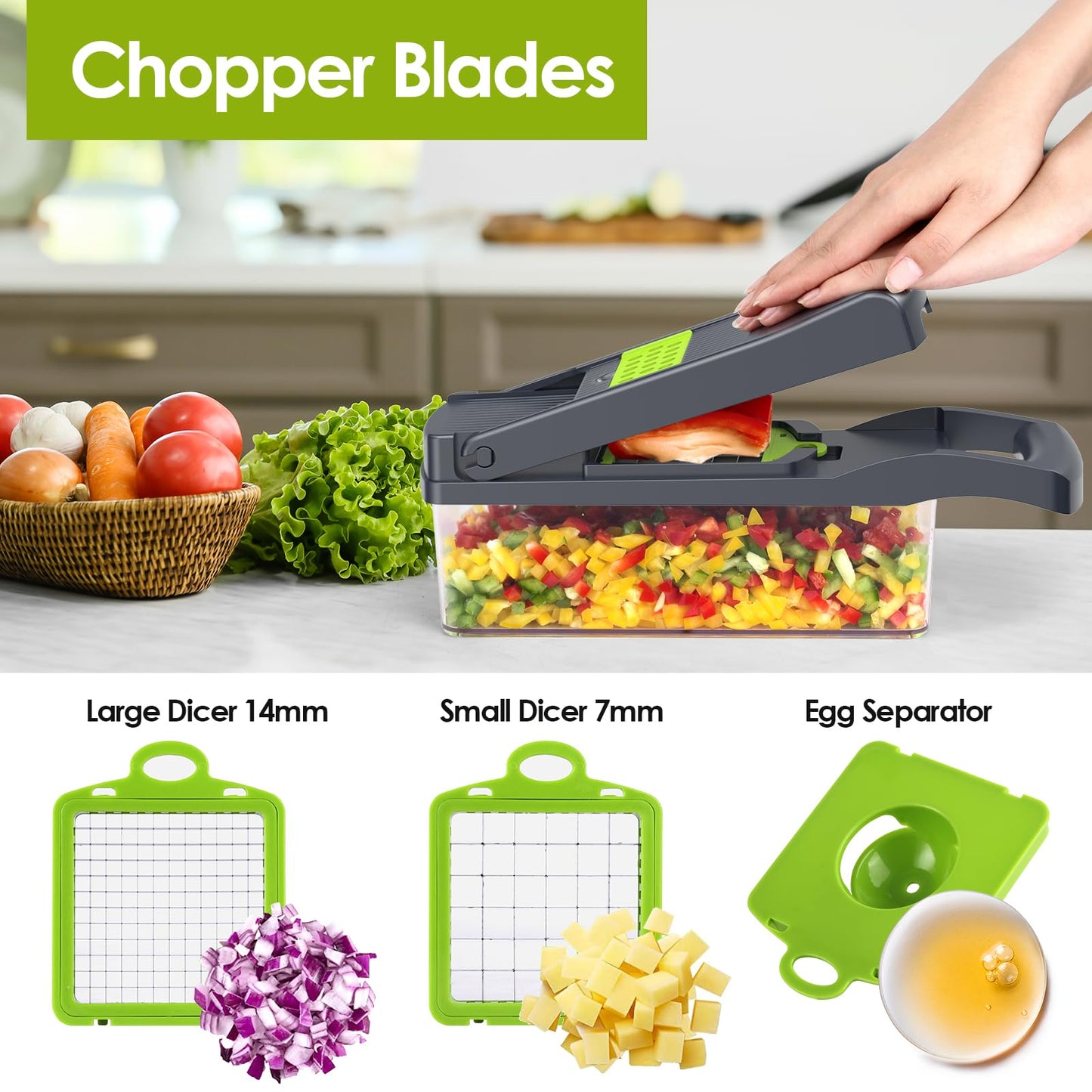 Multifunctional Vegetable Chopper Pro – Putsea 7 Stainless Steel Blades for Onion, Garlic, Fruits – Ergonomic Kitchen Gadget with Container, Easy Clean, Time Saving Food Chopper Cutter and Dicers
