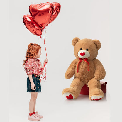 HollyHOME Big Teddy Bear Stuffed Animal Valentines Large Bear Plush with Red Heart for Girlfriend and Kids Valentines 36 inch Tan