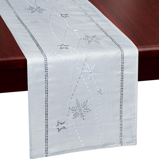 Simhomsen Embroidered, Beaded, Lined Christmas Holidays Snowflakes Runner for Table, Dresser Top or Furniture (14 × 54 Inches)