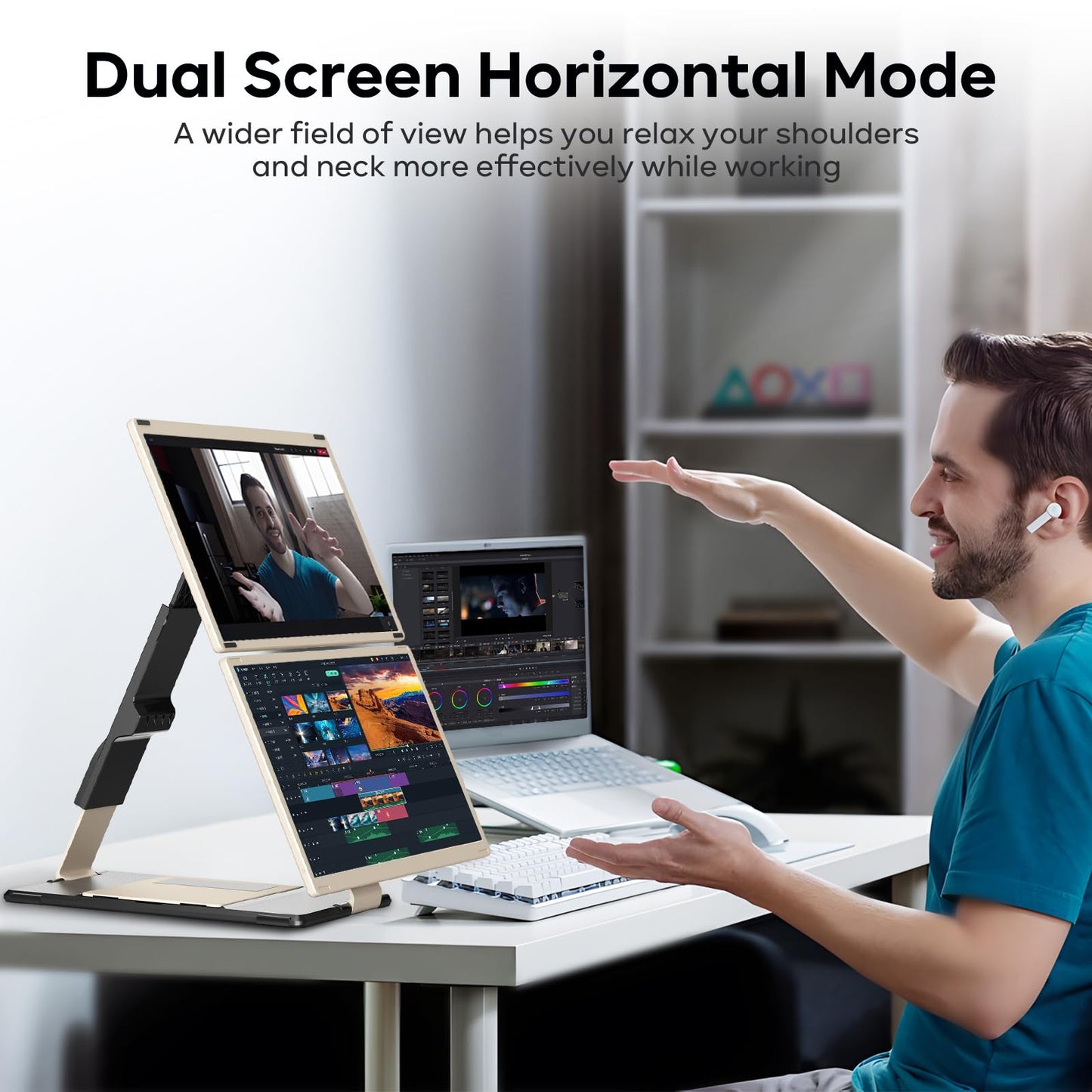 Laptop Screen Extender, 15.6" Portable Monitor, FHD 1080P IPS 360° Rotation Screen Triple Monitor Laptops, Removable Multi-mode monitor for 13”-17” Laptops compatible with Mac/Wins/Android/Dex