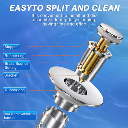 Sink Stopper Hair Catcher, Pop-up Sink Drain Strainer with Removable Stainless Steel Strainer Basket Hair Catcher, Bathroom Sink Strainer for Bathroom Sink Stopper Replacement(New/2PCS)