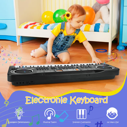 61 Key Piano Keyboard, Beginner Electronic Keyboard for Kids with Teaching Mode, 6 Demo Songs, 16 Tones, Microphone and Power Supply, Kids Piano Keyboard for Birthday Gift