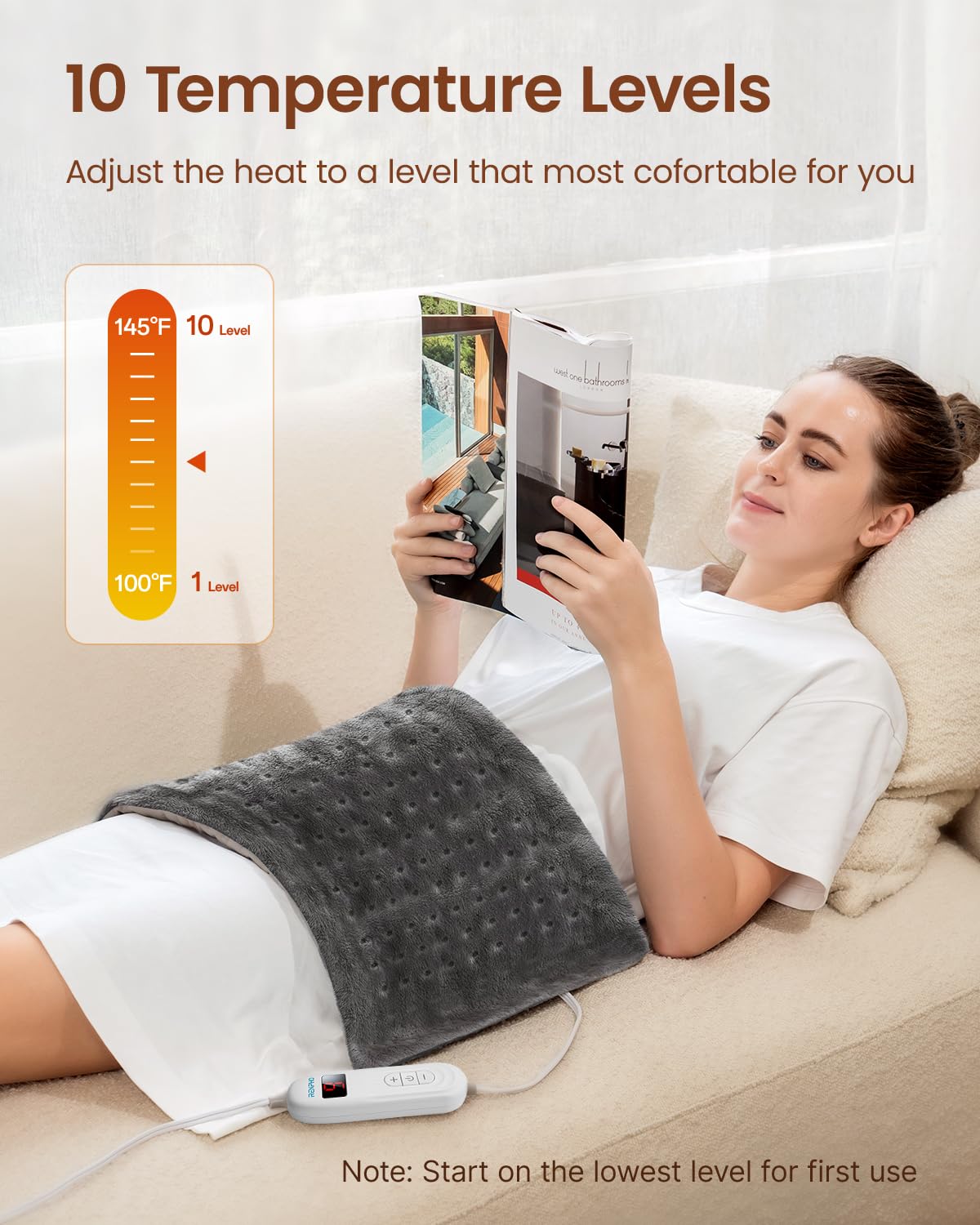 Fathers Day Dad Gifts, RENPHO Heating Pad for Back Pain Relief & Period Cramps, FSA HSA Eligible, 12" x24‘’ Electric Heat Pad for Neck and Shoulder, Birthday Gifts for Men, ETL Certified (Gray)